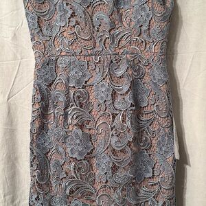 Dress the Population Dusty Blue Floral Lace Midi Dress